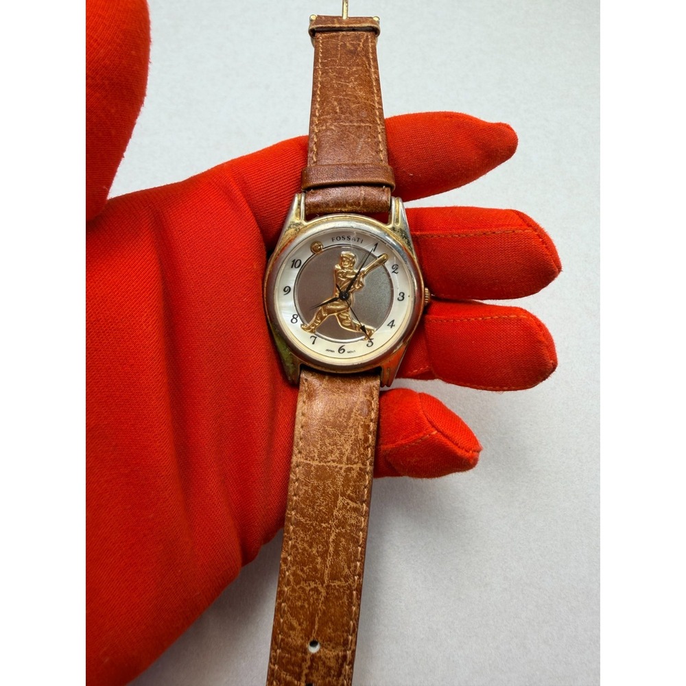 Fossati Baseball Player Novelty Watch Brown Leather Strap Japan Quartz 34.6mm